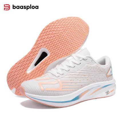 Zapatillas para correr blancas y rosa para mujer, con suela antiimpacto y ergonomía para mayor confort, marca Baasploa.