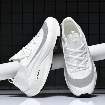 Zapatillas running ultralivianas blancas con amortiguación profesional para hombre, diseño moderno y material transpirable.