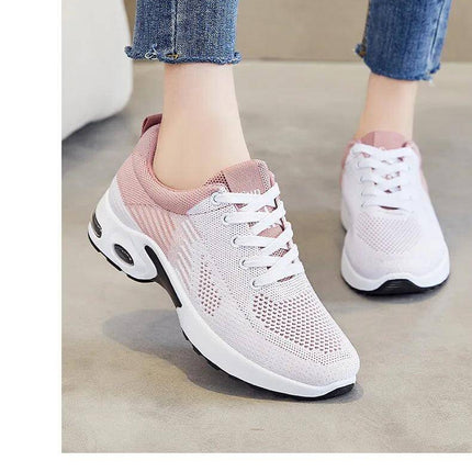 Zapatillas transpirables de verano blancas con detalles rosados, diseño ergonómico para mujeres, suela anti-impacto.