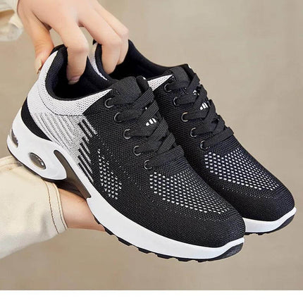Zapatillas transpirables negras y blancas para correr, suela anti-impacto, unisex, ideales para verano o actividades diarias.