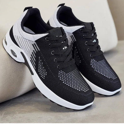 Zapatillas transpirables negras y blancas para correr, suela ergonómica, unisex, confort antimpacto, verano