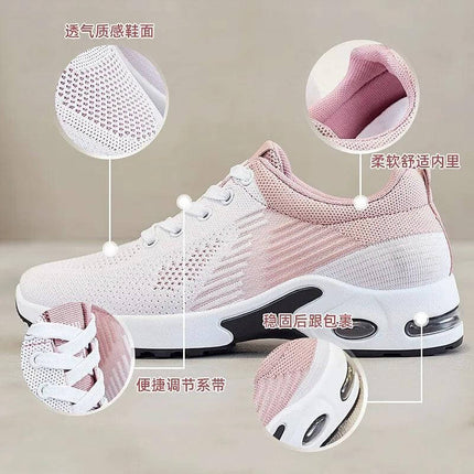 Zapatillas de running veraniegas transpirables para mujer, color rosa con suela anti-impacto y diseño ergonómico cómodo.