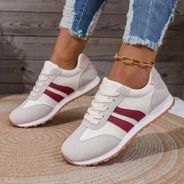 Zapatillas para mujer de tela transpirable, color crema y rosa, diseño moderno y versátil, ideales para actividades diarias.
