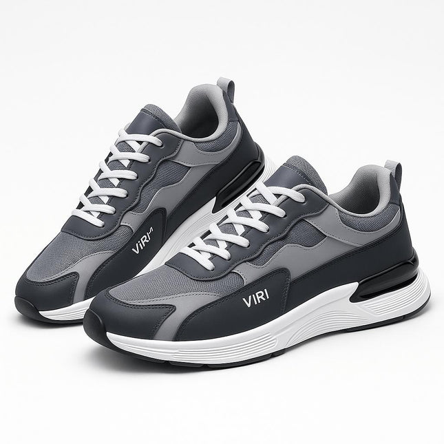 Zapatillas Urban Flow Hombre de cuero gris y negro, diseño urbano, confort excepcional, para hombres modernos