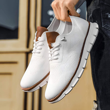 Zapato casual europeo blanco de algodón con detalles de cuero, diseño elegante para uso diario para hombres.