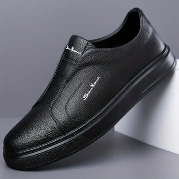Zapato clásico moderno de cuero genuino en negro para hombre, elegante y cómodo, ideal para el estilo diario.
