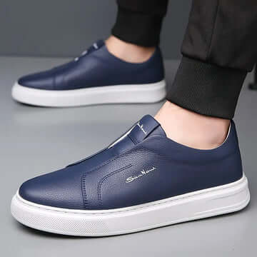 Calzado clásico moderno azul en cuero genuino para hombre, estilo elegante y cómodo