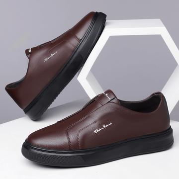 Zapato Clásico Moderno de cuero genuino marrón oscuro para hombre, elegante y cómodo.