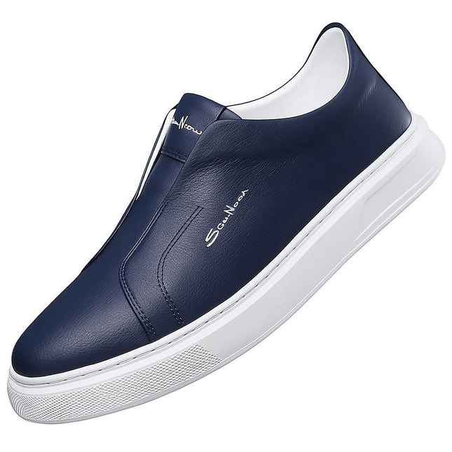 Zapato clásico moderno de cuero genuino azul marino para hombre, combinando elegancia y confort para el día a día.