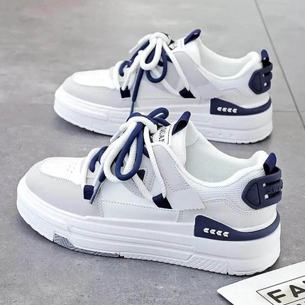 Zapatillas blancas y azules Golden para mujer con confort gel, diseño ergonómico, suela antiimpacto.