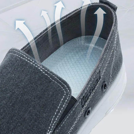 Zapatos de lona casuales gris para caminar, diseño transpirable, suela blanca, ideales para hombres.