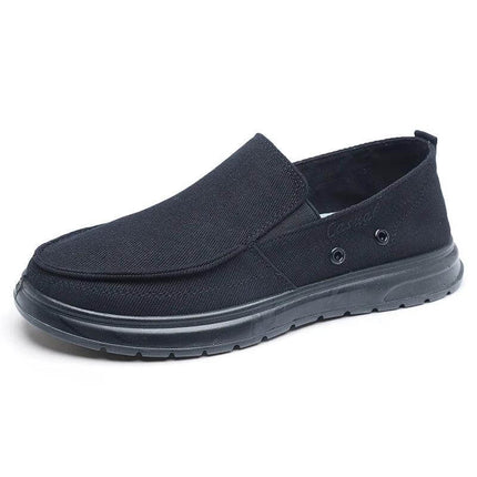 Zapato de lona negro casual para hombre, ideal para caminar, con diseño cómodo y suela resistente, estilo urbano.